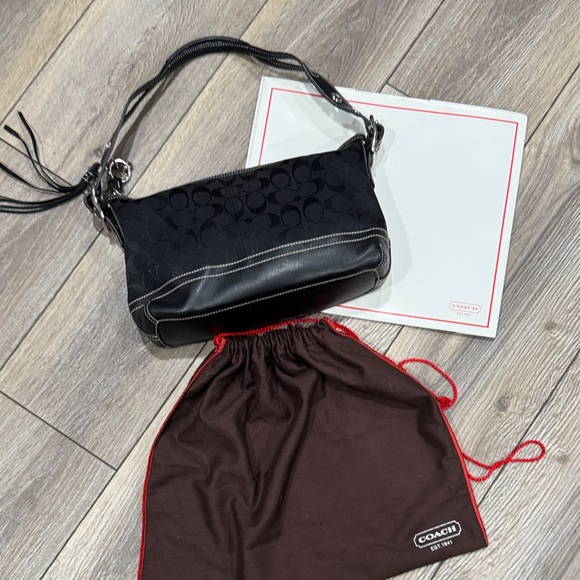 COACH Y2K 2000’s East West 9363 Shoulder Bag Leather Canvas Black Signature - Picture 4 of 15